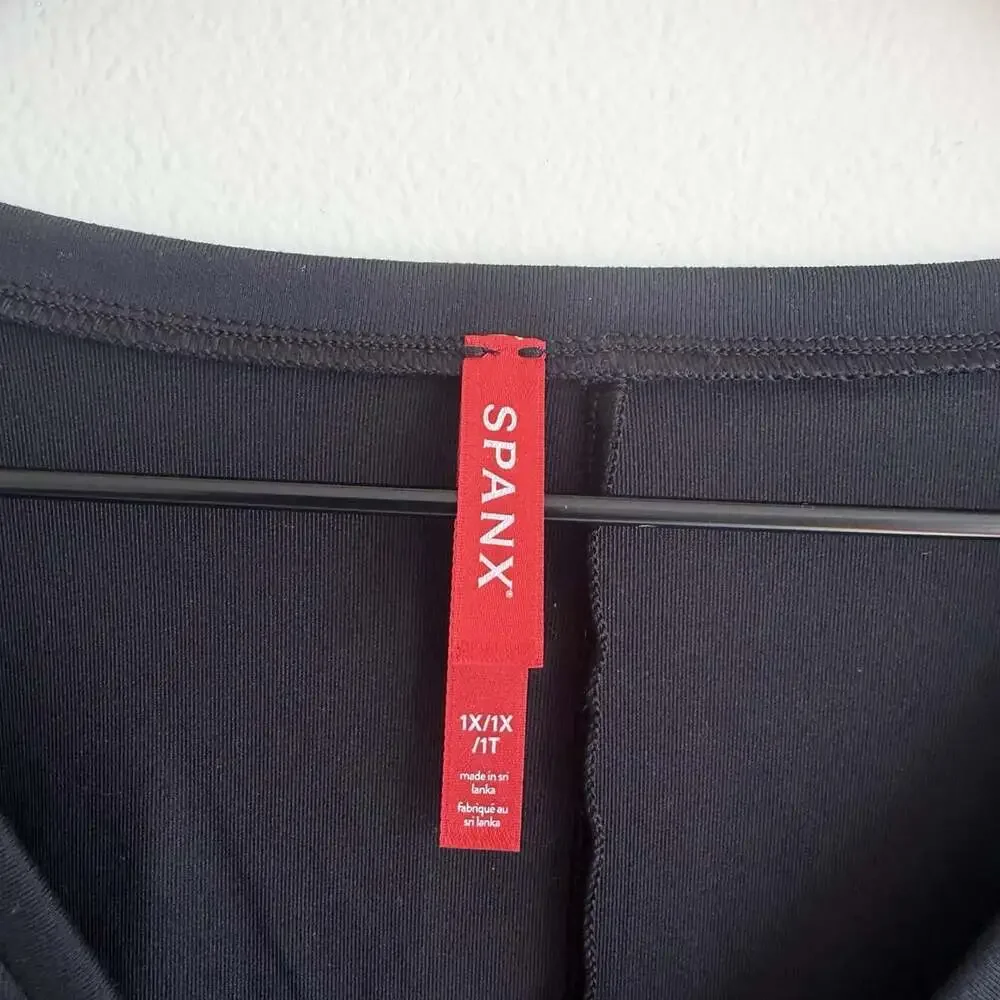 NWT Spanx V Neck Long Sleeve Black Bodysuit Size 1X Plus Casual Basics Stretch